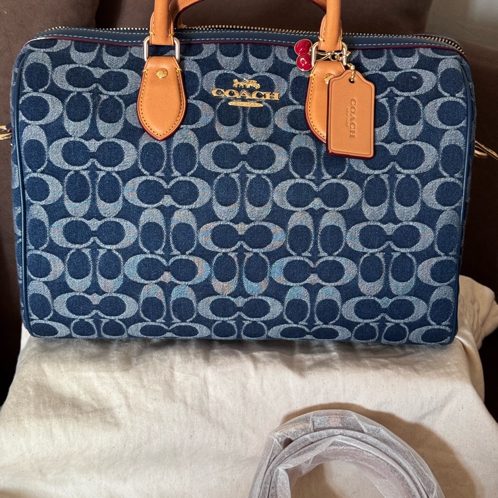 Coach Blue and Tan Signature Bag